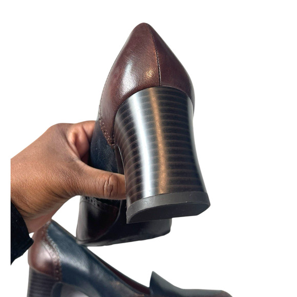 Naturalizer Oxford Loafers Block Heels Size 10M Navy Blue Brown Dark Academia - Picture 9 of 13